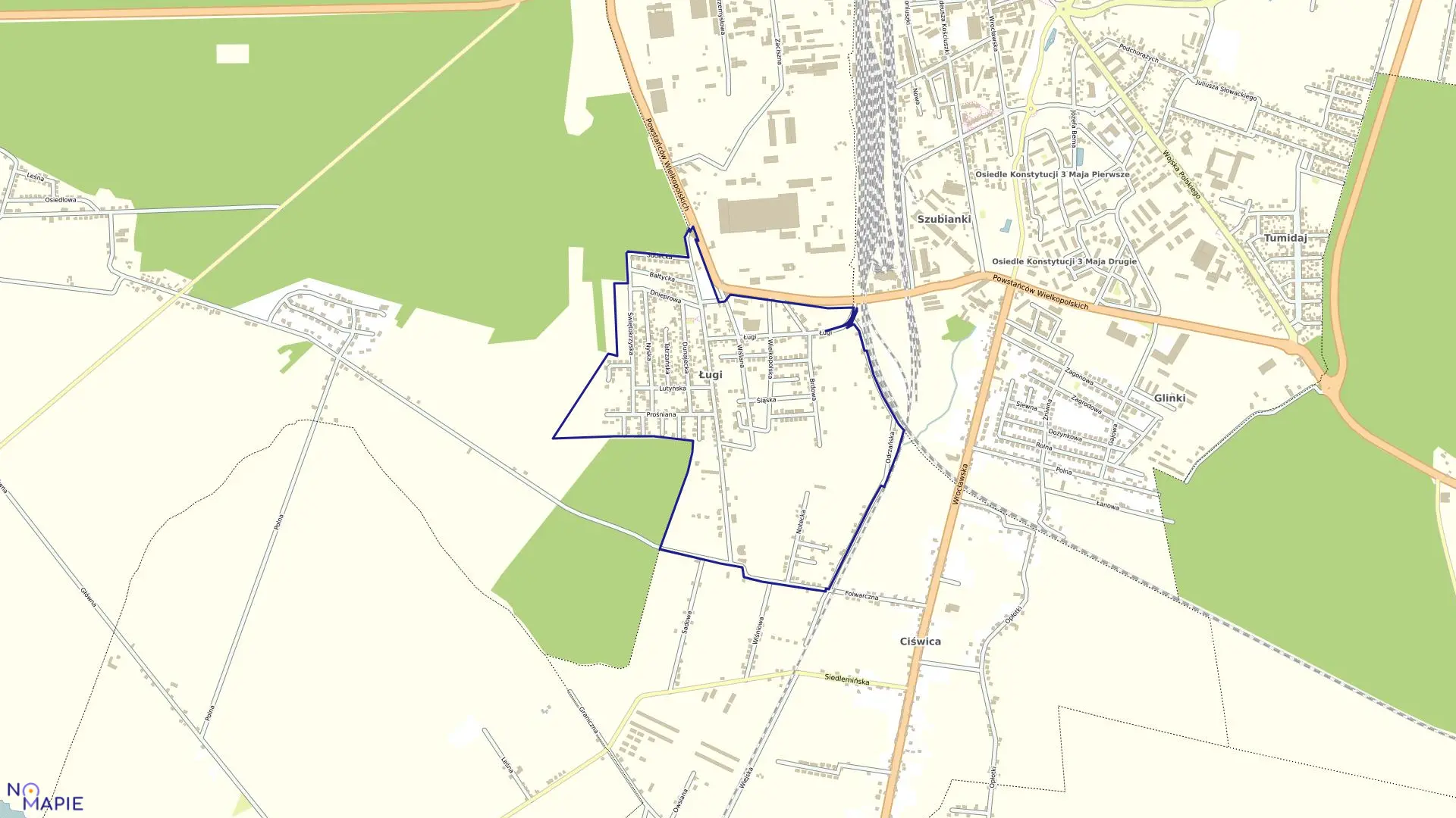 Mapa obrębu BOGUSŁAW-ŁUGI w gminie Jarocin