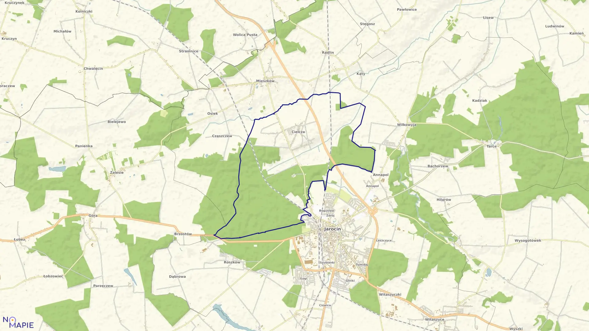 Mapa obrębu CIELCZA w gminie Jarocin